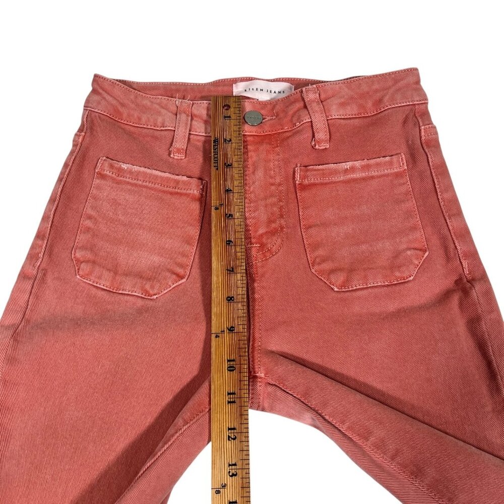 Risen Los Angeles Womens Coral Denim Patch Pocket Bell Bottom Jeans Size 3/26 - Picture 15 of 16